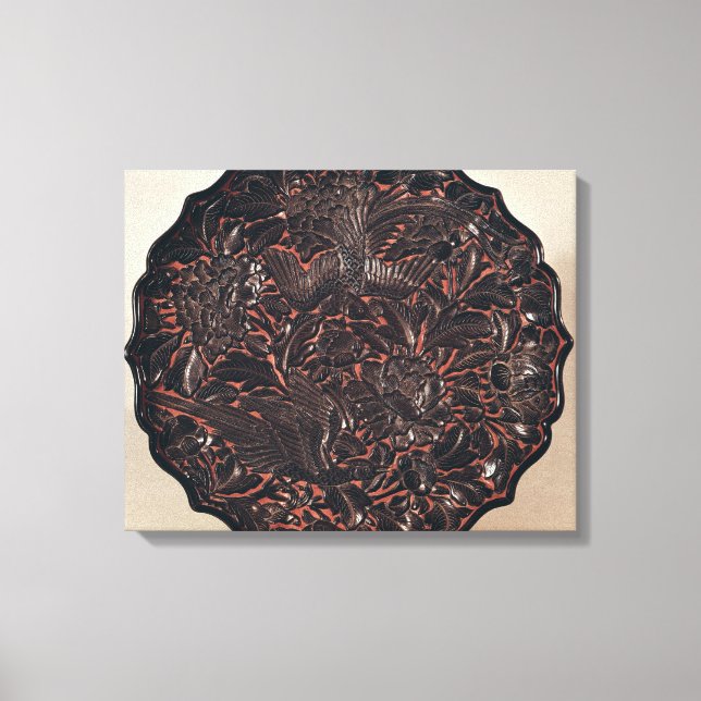 Lienzo Placa con motivos florales y dos pájaros (Anverso)