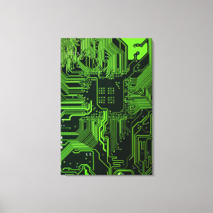 Lienzo Placa de circuito electrónico verde del nerd de sa