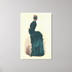 Lienzo Placa de moda victoriana antigua: vestido con poli