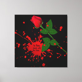 Lienzo Placa roja de pintura de rosa con cita