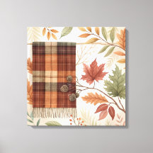 Plaid Botanical Fall Wall Art - Hojas de Otoño