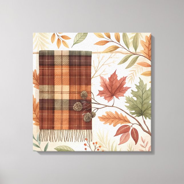 Lienzo Plaid Botanical Fall Wall Art - Hojas de Otoño (Anverso)