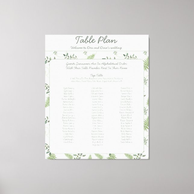 Lienzo Plan de asiento para Eucalipto y Boda Fern (Anverso)