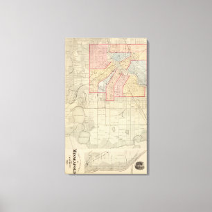 Lienzo Plan de la ciudad de Minneapolis y de la vecindad