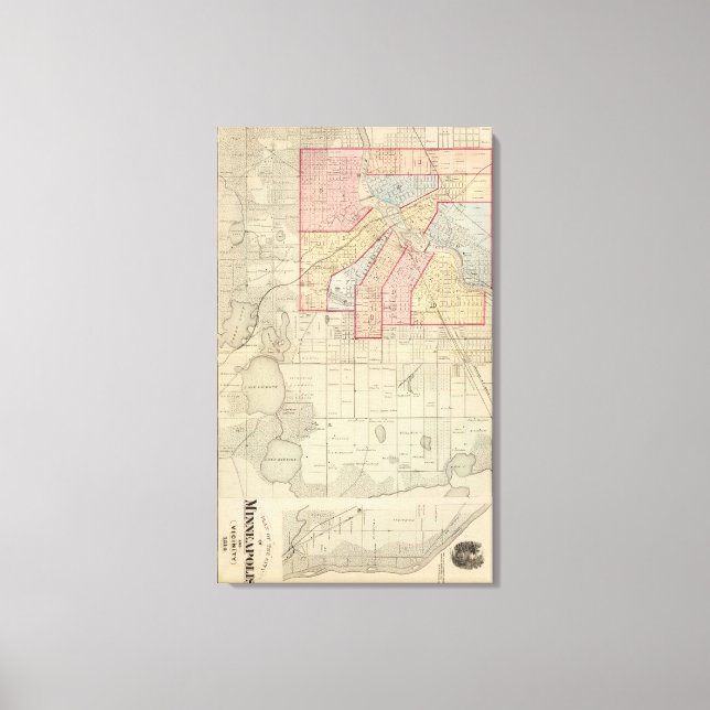 Lienzo Plan de la ciudad de Minneapolis y sus alrededores (Anverso)