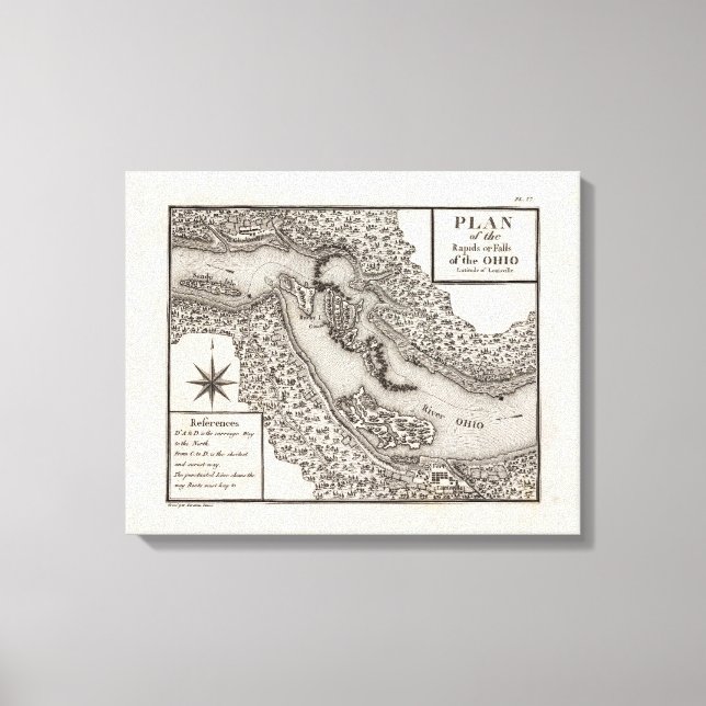 Lienzo Plan de los rápidos o cataratas del Ohio (Anverso)