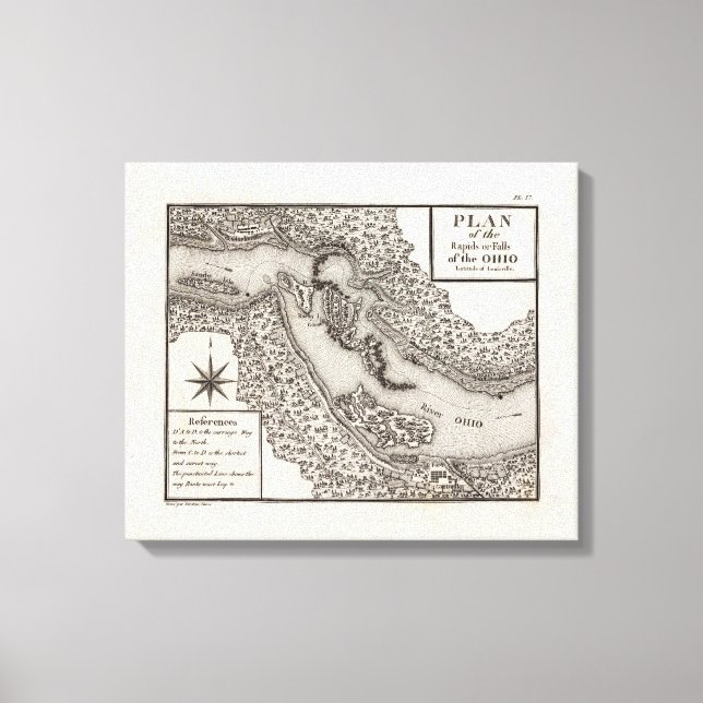 Lienzo Plan de los rápidos o cataratas del Ohio (Anverso)
