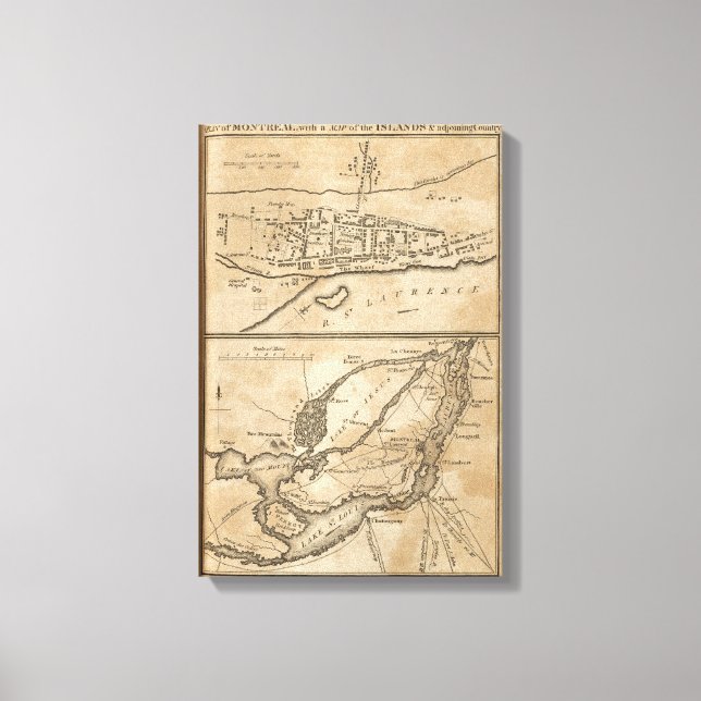 Lienzo Plan de Montreal, con un mapa de las islas (Anverso)