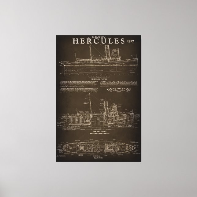 Lienzo Plan HERCULES de remolcador de vapor 1907 (Anverso)