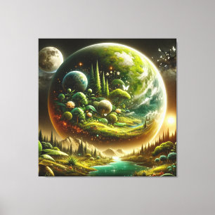 Lienzo Planeta mágico de fantasía con naturaleza celeste
