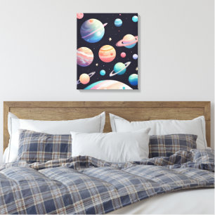 Lienzo Planetas de color pastel en el espacio oscuro