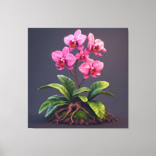 Lienzo Planta de orquídea rosa con hojas verdes