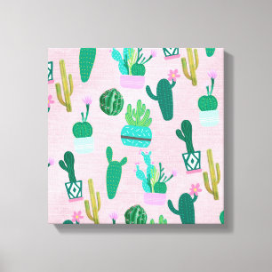 Lienzo Plantas Cactus Cactáceos del Suroeste Rústico Rosa