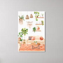 Plantas de interior en acuarela en casa de estilo 