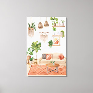 Lienzo Plantas de interior en acuarela en casa de estilo 