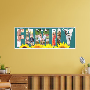 Lienzo Plantilla de fotos de letras familiares en la pare