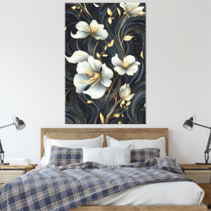 Lienzo Plata etérea y floral de oro