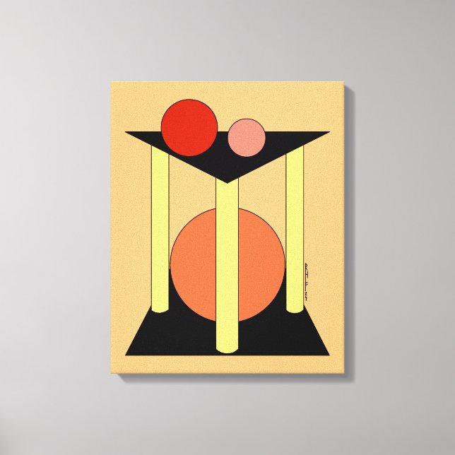 Lienzo Plataformas abstractas, pilares y círculos (Anverso)