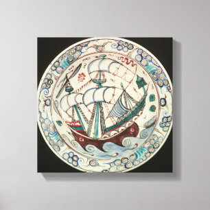 Lienzo Plato pintado con una nave