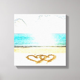 Lienzo Playa con corazón de amor en la arena