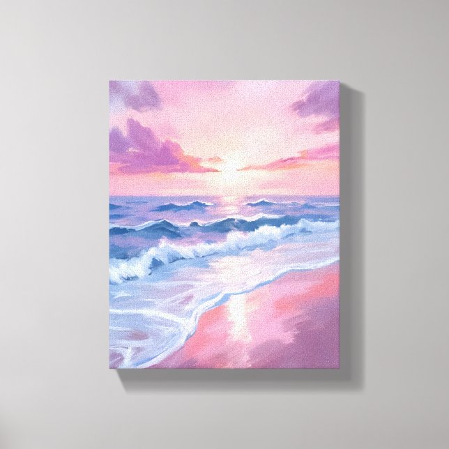 Lienzo Playa Cotton Candy | Pintura de olas de océano ros (Anverso)