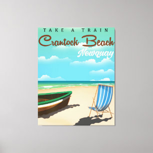 Lienzo Playa Crantock, afiche de viaje de estilo antiguo 