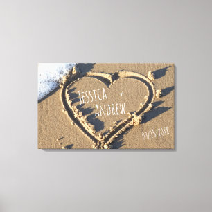 Lienzo Playa de Arena Nombres Personalizados Corazón en l