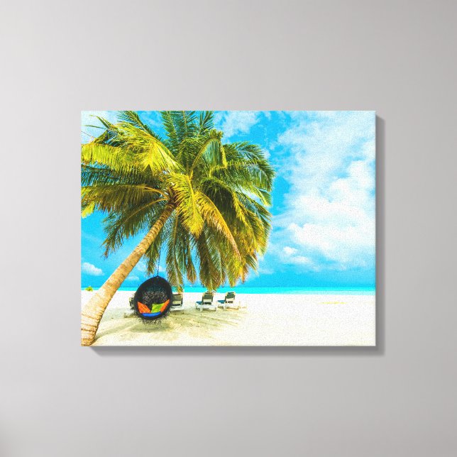 Lienzo Playa de las Maldivas con la huella 1 (Anverso)