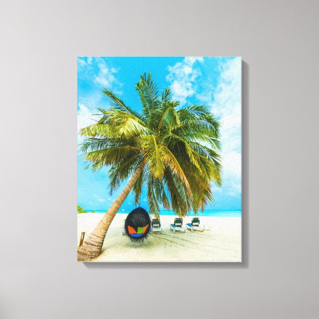 Lienzo Playa de las Maldivas con la huella 2 (Anverso)