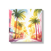 Playa de Miami | Pintura Acuarela Colorida Brillan
