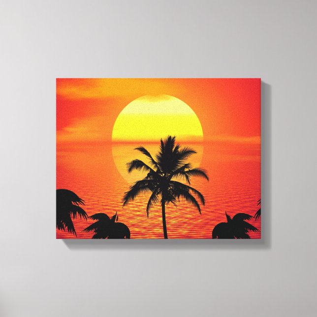 Lienzo Playa de Palm Tropical Red Sun (Anverso)