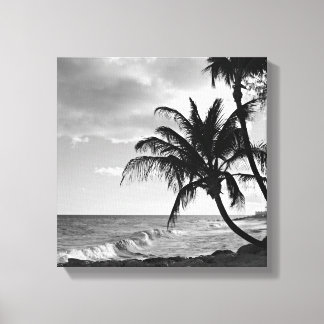 Lienzo Playa de palmeras en el Barbados blanco y negro