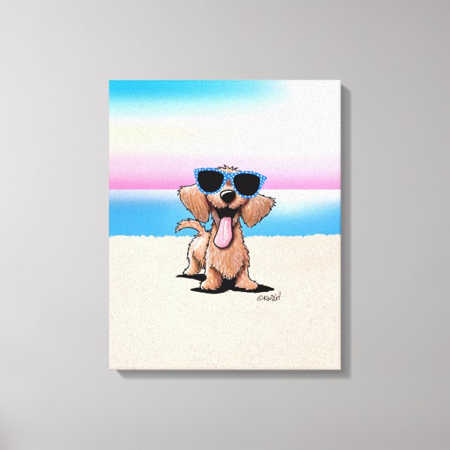 Lienzo Playa de perros Dachshund con cable de KiniArt (Anverso)