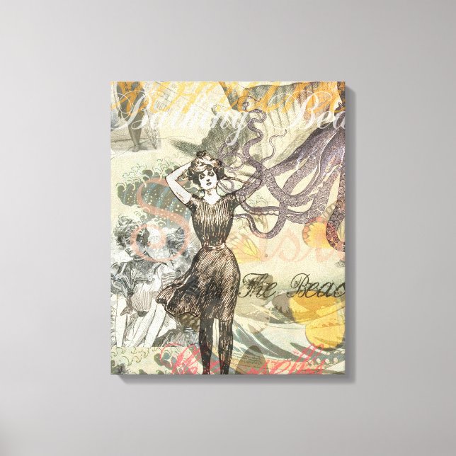 Lienzo Playa de Pulpo Antiguo Estilo Steampunk Costero (Anverso)