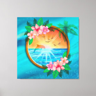 Lienzo Playa de Verano Los pájaros del Océano vuelan en e