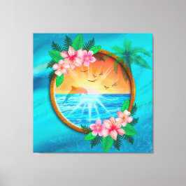 Lienzo Playa de Verano Los pájaros del Océano vuelan en e