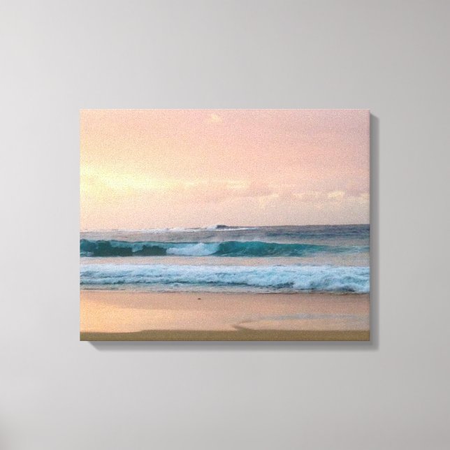 Lienzo Playa del atardecer con océano (Anverso)