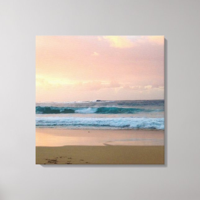 Lienzo Playa del atardecer con océano (Anverso)