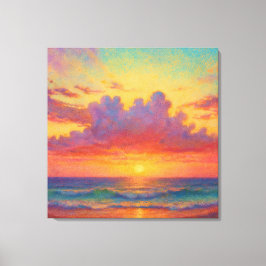 Lienzo Playa del Atardecer Pastel - Paisaje Marino de Est