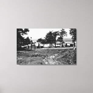 Lienzo Playa del cañón, océano de las cabañas de la