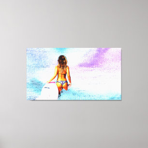 LIENZO PLAYA DEL CHICA DE LA SUPERFICIE BIKINI CANVAS ART