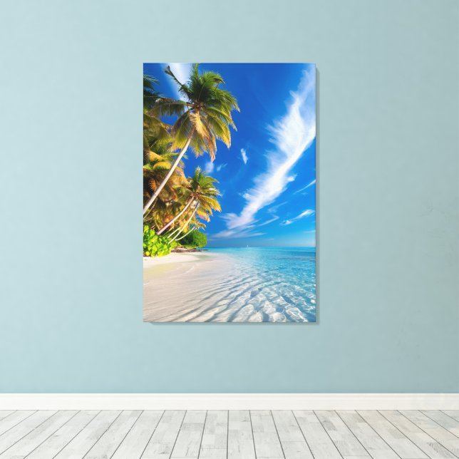 Lienzo Playa del Paraíso: Palmeras Tropicales y Cristal (Insitu (piso de madera))