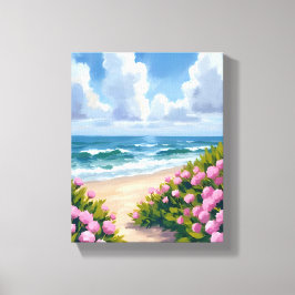 Lienzo Playa en Flor | Hortensia Rosa Costera Oceánica