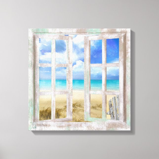 Lienzo Playa en una cabaña costera de ventana abierta env (Anverso)