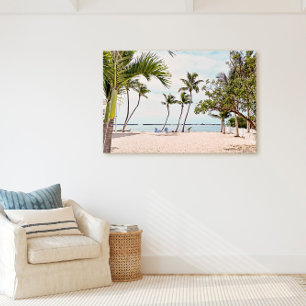 Lienzo Playa Florida Keys con palmeras y sillas