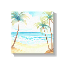 Playa Hawaiana | Acuarela Tropical de Palmeras