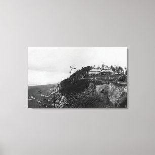 Lienzo Playa pacífica, WA - hotel de la playa y viejo