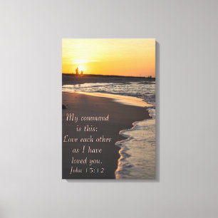 Lienzo Playa Pareja Caminando Al Sunrise John 15 12