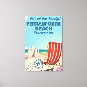 Lienzo Playa Perranporth poster de la costa de Vintage