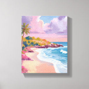 Lienzo Playa Rosada   Pintura de Océano Rosa